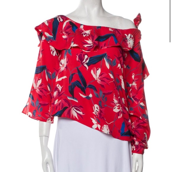 Tanya Taylor Floral Off-Shoulder Red Top - Picture 1 of 3